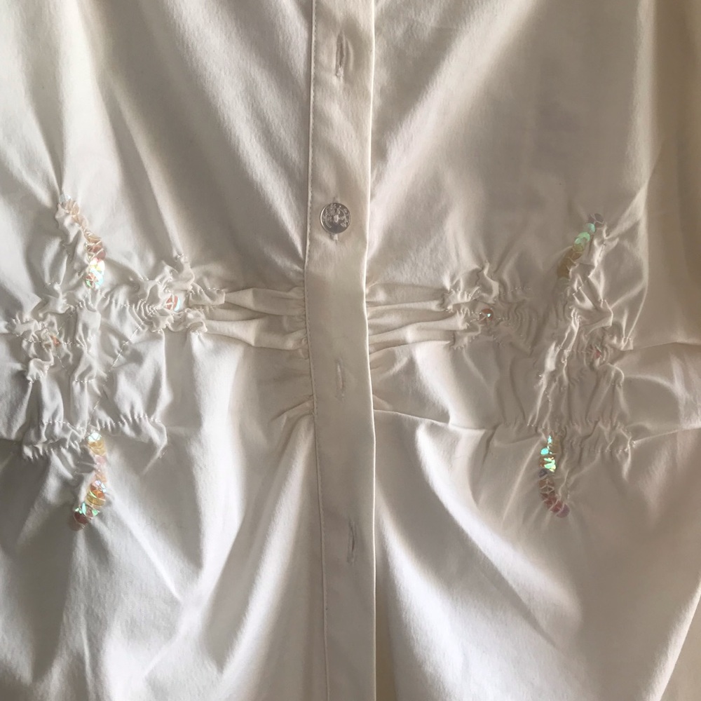 White off the shoulder button up shirt